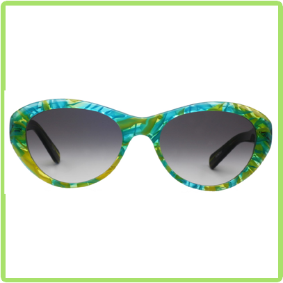 the color on these rounded frames is appropriately called hawaiin camouflage with greens and aquas
