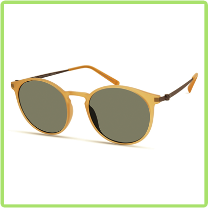 rounded matte yellow frames with gray green lenses