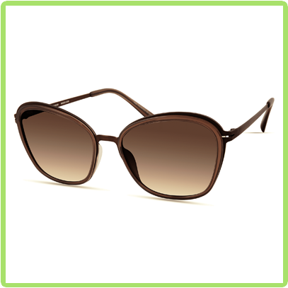 Upswept trapezoidal shaped brown frames with brown lens